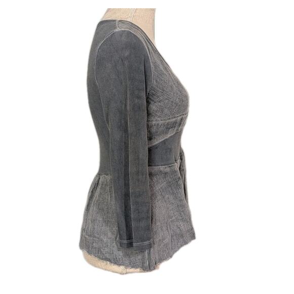 Inizio Women Top Medium Gray Baby Doll Made In Italy Linen Cotton Ribbed Raw Hem - Picture 2 of 6